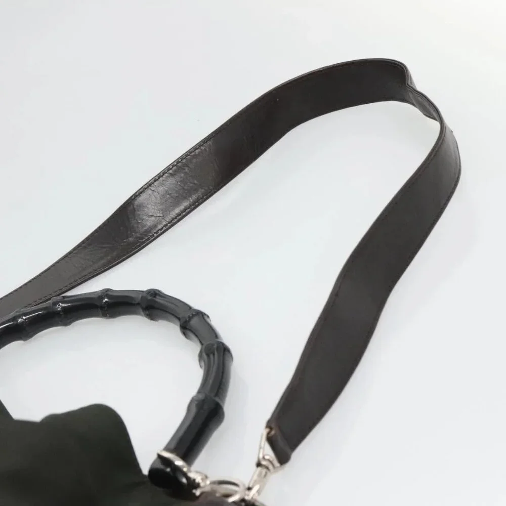 GUCCI Bamboo Hand Bag Nylon 2way Khaki Silver - Picture 7 of 16